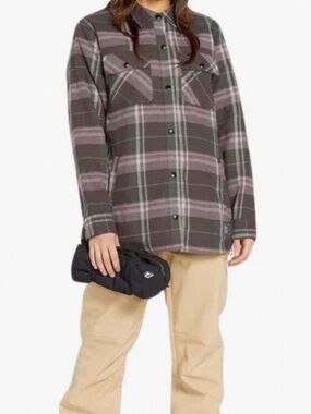 NWOT Volcom Women’s Insulated Riding Flannel Jacket Dusty Lavender Size Medium
